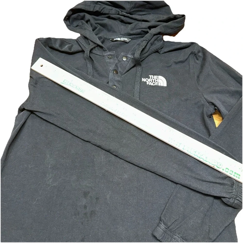 North Face Hoodie Men's M Long Sleeve Black Cotton Hooded Pullover 1/4 Snap FLAW